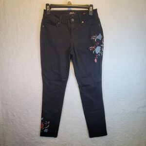 Earl Jeans Women's Size 6 Black Skinny Ankle Floral Embroidered